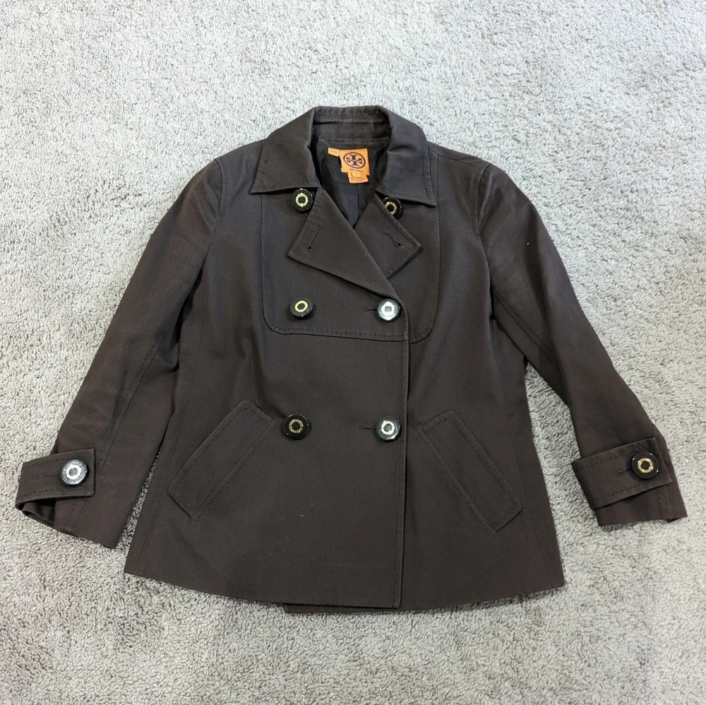 Tory Burch‎ Double Breasted Cropped Brown Jacket Blazer Size 4